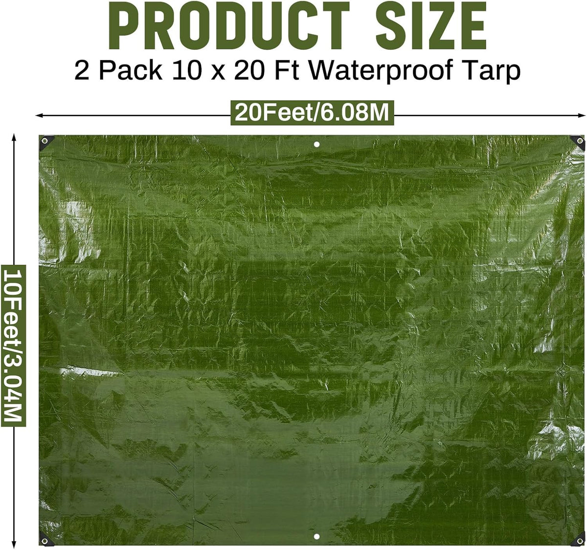 2 Pack 10 x 20 ft Army Green Tarps, 5.5 Mil Heavy Duty Waterproof Tarp