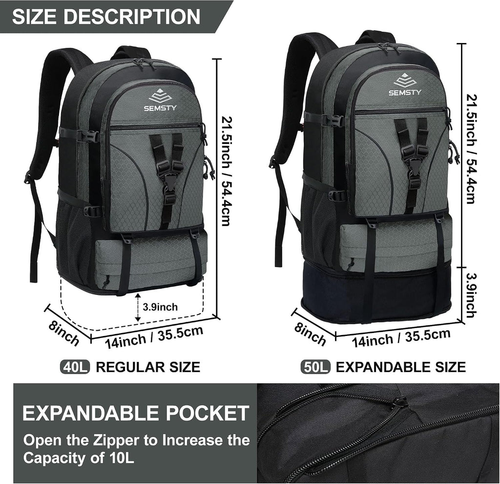 40L/50L Expandable Hiking Backpack for Men & Women，Camping Backpack