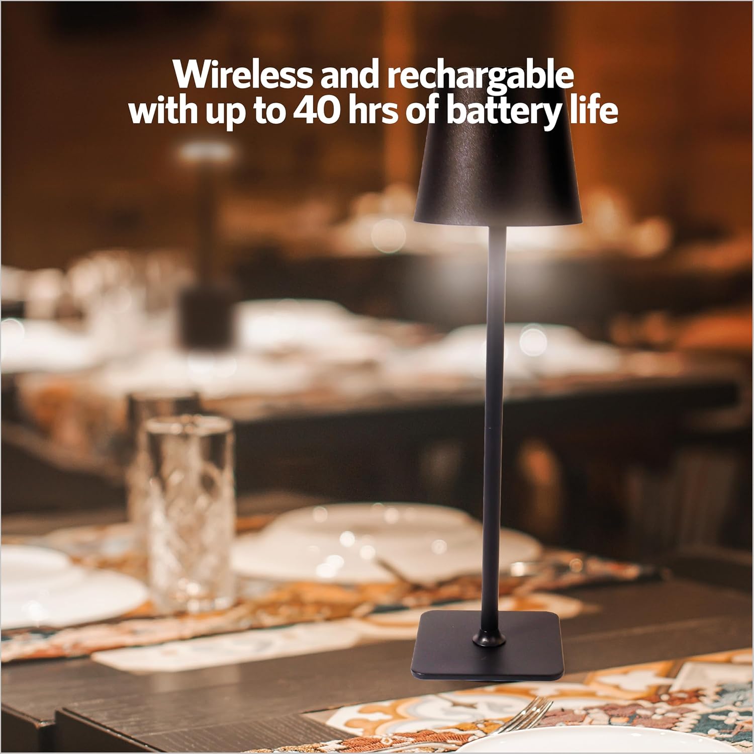 Premium Innovations 10 Pack - Black Rechargeable Cordless Table Lamps, Portable LED Desk Lamps, Dimming 5000mAh Rechargeable Battery Powered LED Lighting for Restaurant,Bar, Bedroom, Outdoor, Party