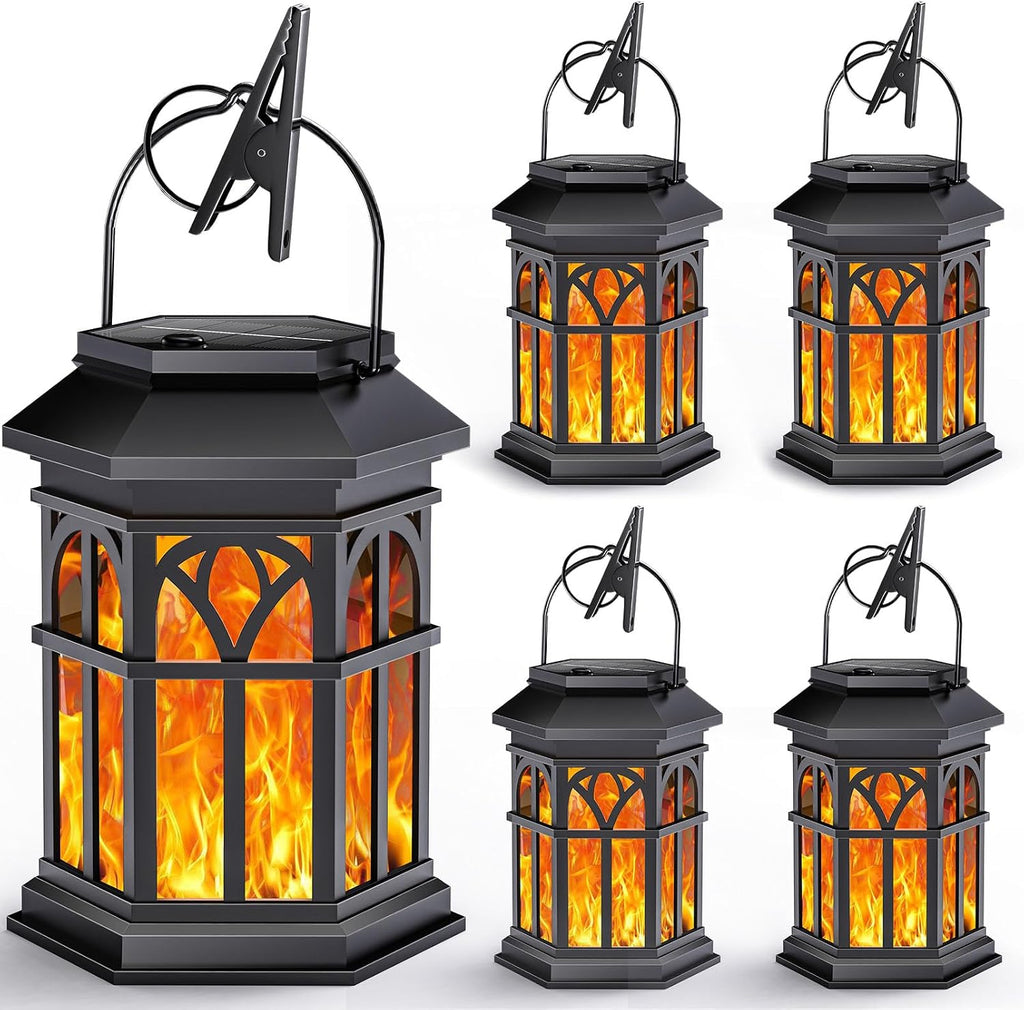 4 Pack Solar Lanterns Outdoor Waterproof, Upgraded Flickering Flame Solar Lantern Lights, Auto On/Off Outdoor Lanterns, Outdoor Hanging Lantern for Yard Garden Table Decor