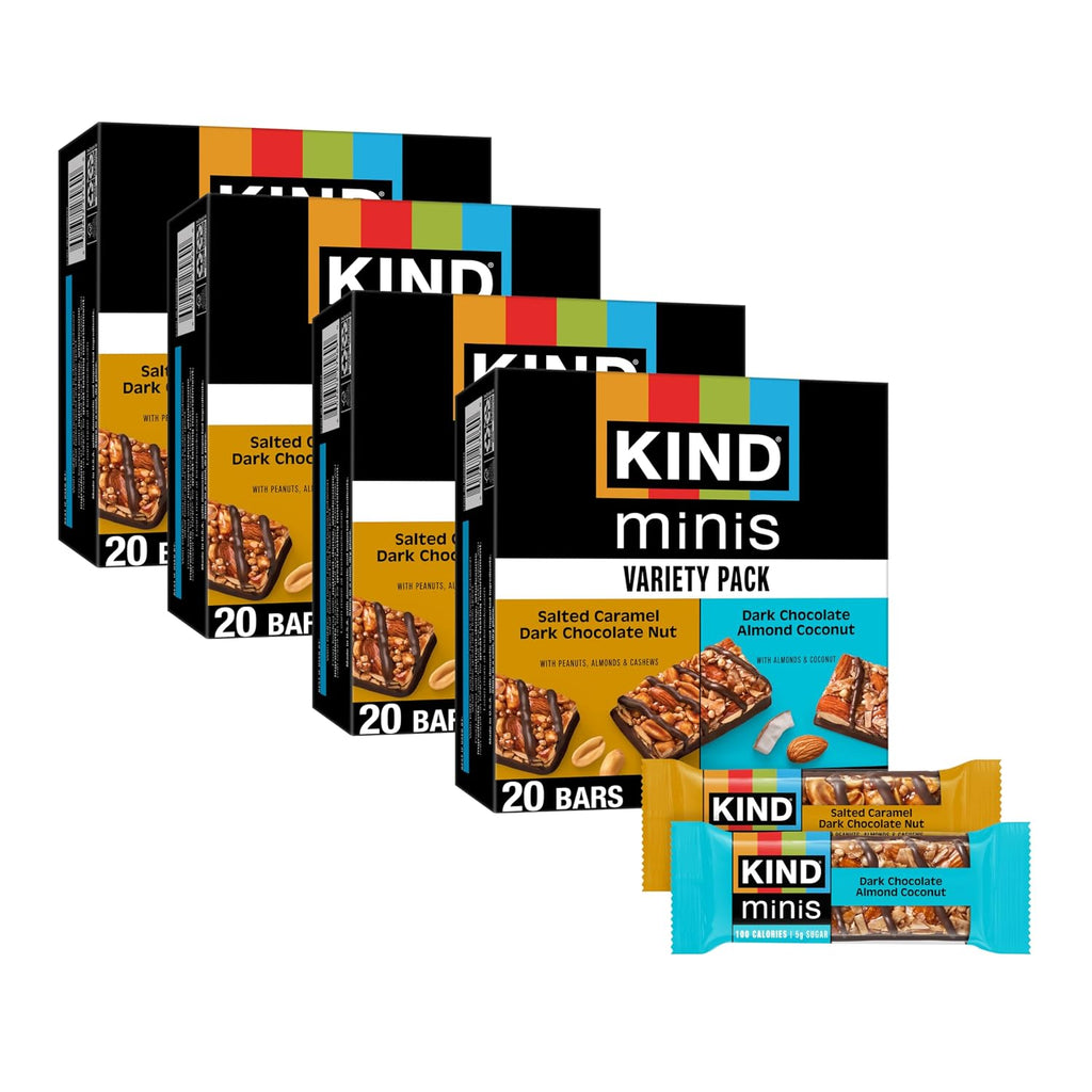 KIND Mini Bars, Dark Chocolate Nuts & Sea Salt/Caramel Almond & Sea Salt, Gluten Free, 100 Calories, Low Sugar, 80 Count (Pack of 2)