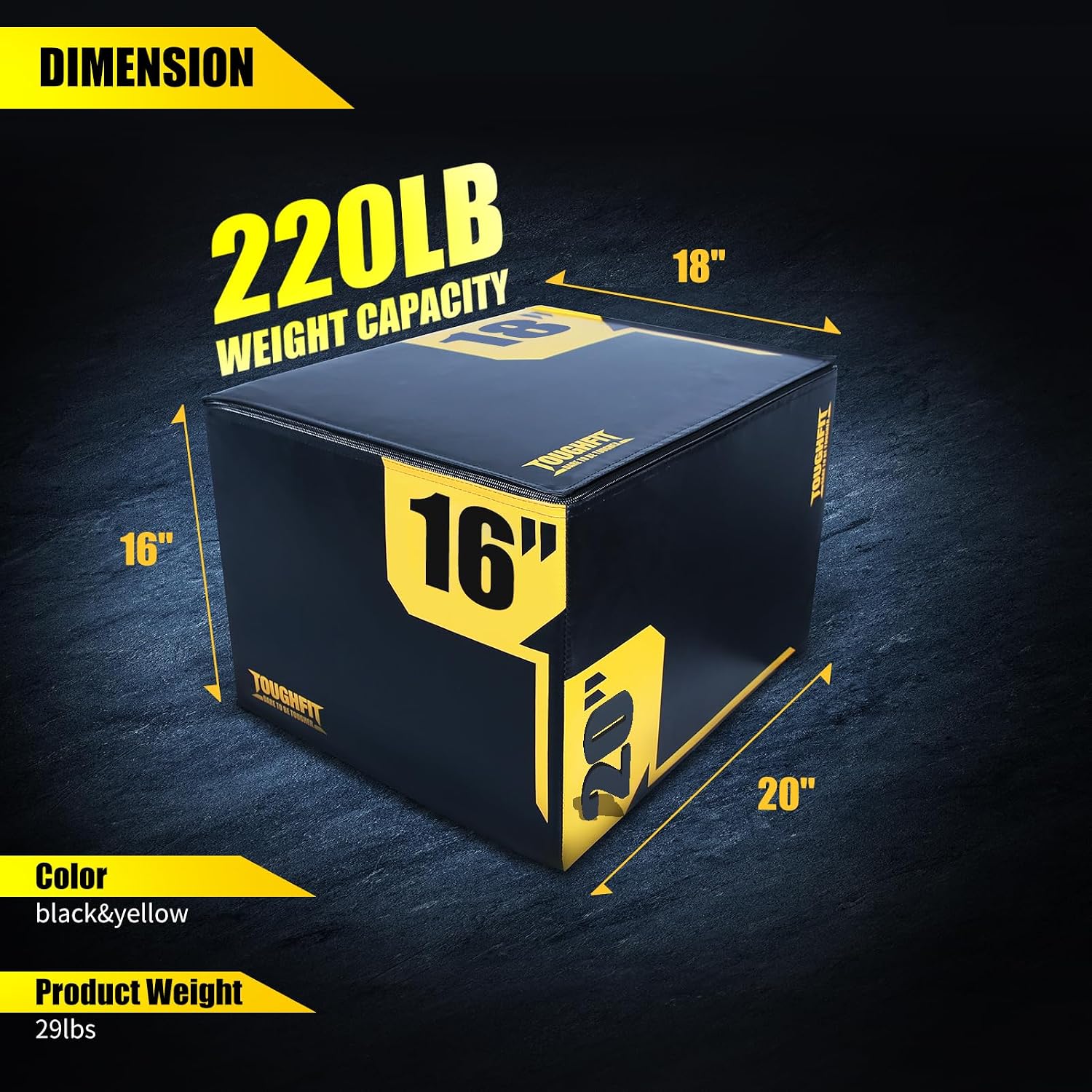 ToughFit Plyo Box - 3 in 1 Foam Plyometric Box - Jump Box for MMA, Crossfit - Adjustment Height Plyometric Jump Box for Home Gym - PVC Cover Platform & High-Density Workout Box