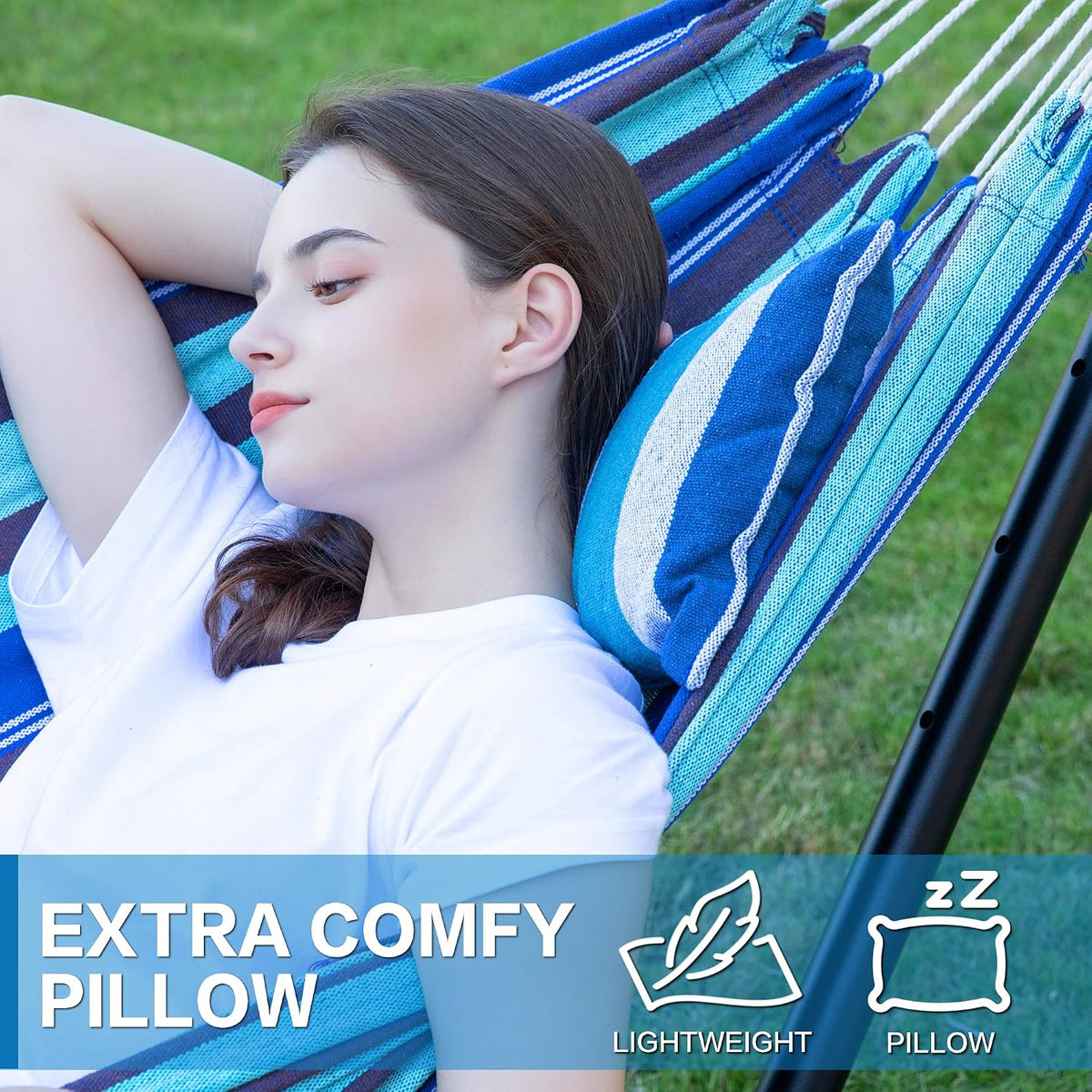 Double Hammock with Stand for Outside, Heavy-Duty, Portable (Blue Lagoon)