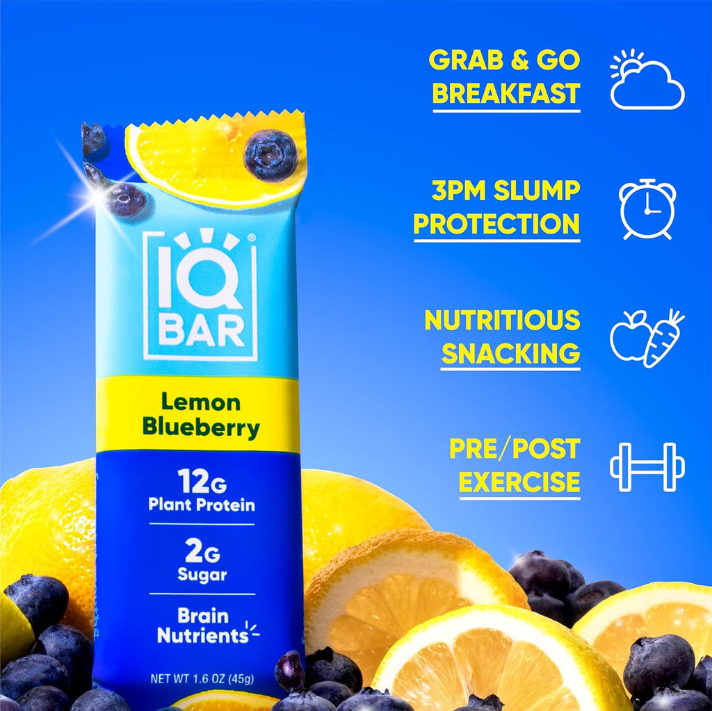IQBAR Clean Protein Bars, Low Sugar Keto, Lemon Blueberry 24-Count