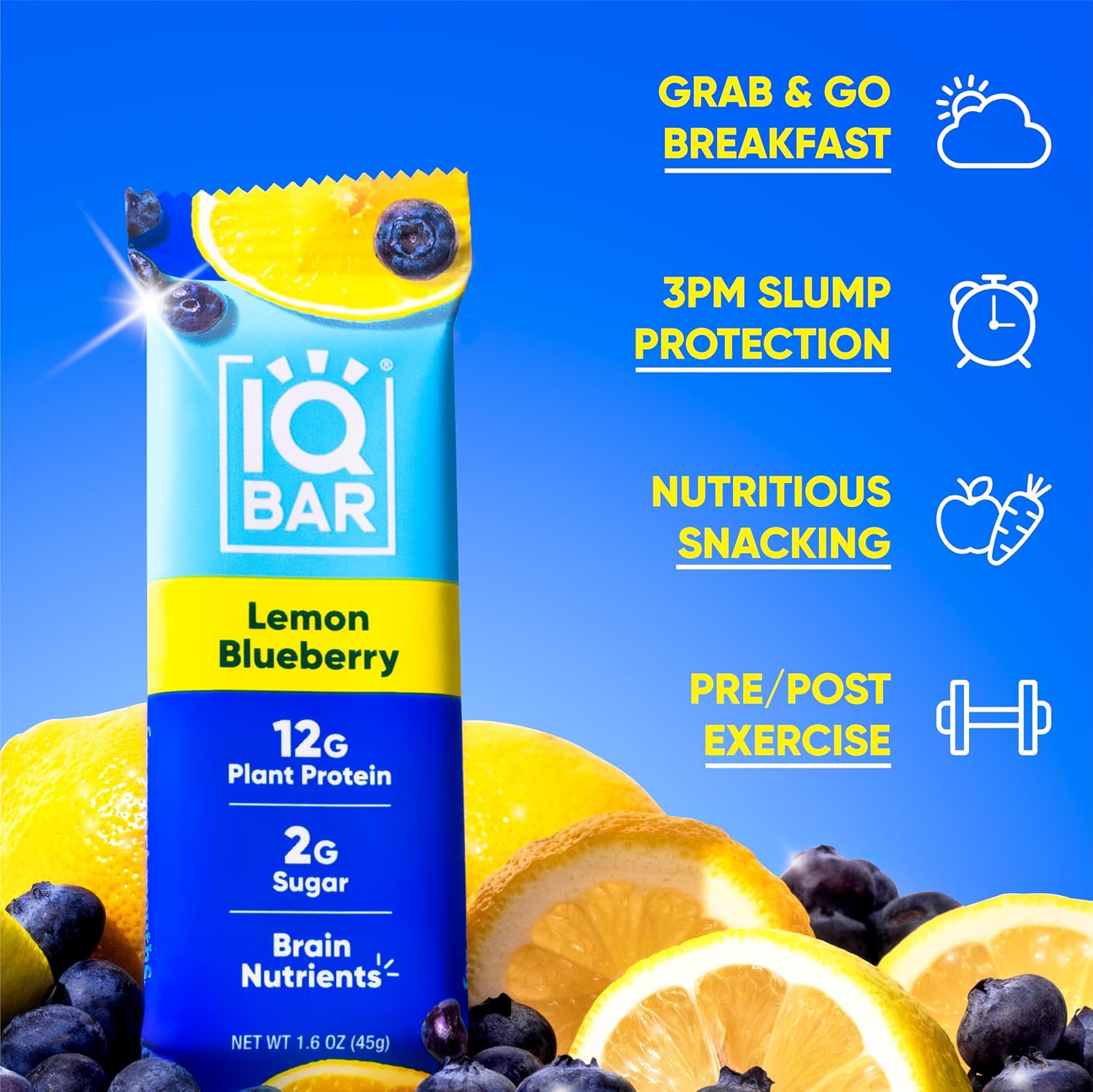 IQBAR Clean Protein Bars, Low Sugar Keto, Lemon Blueberry 24-Count