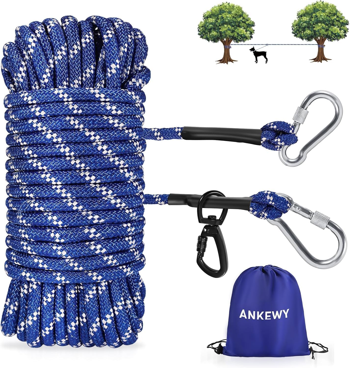 50ft Dog Tie Out Cable Holds 350lbs Dog Runner for Yard Camping Outdoor