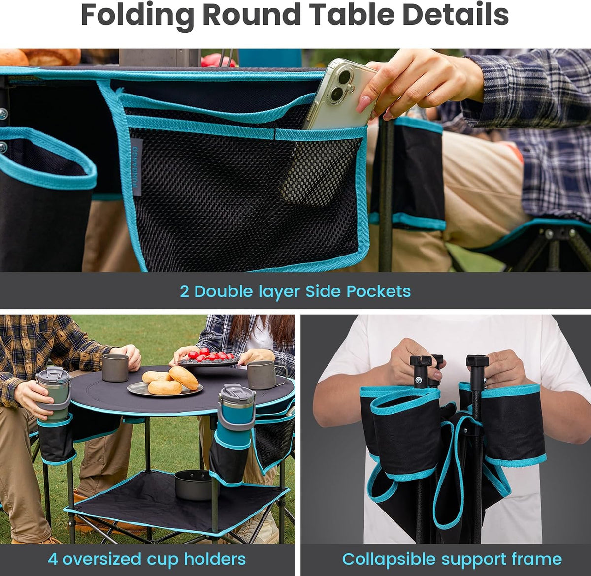 FUNDANGO Portable Folding Camping Table with 4 Cup Holders, 2-Tier