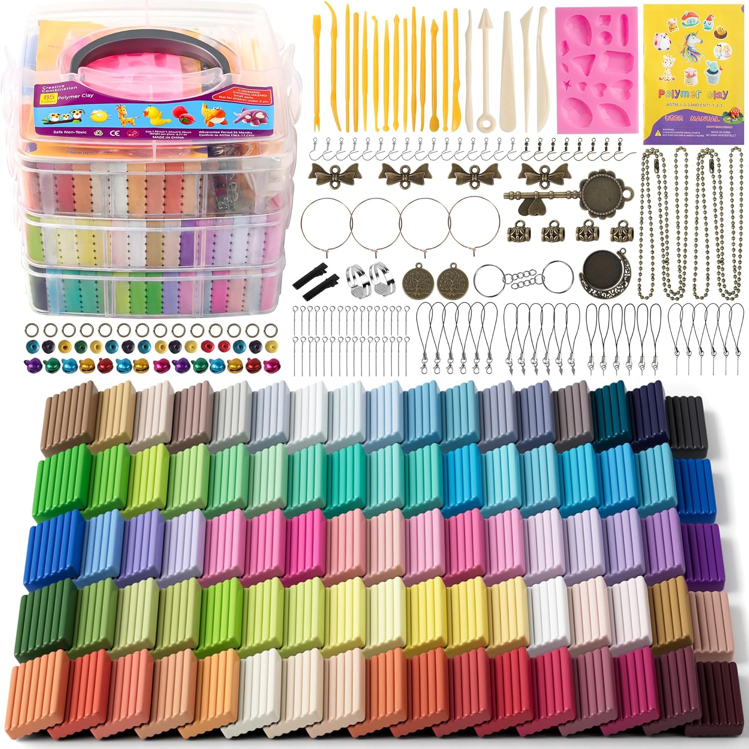 Polymer Clay 85 Colors, Modeling Clay for Kids, Oven Bake Molding Clay Kit