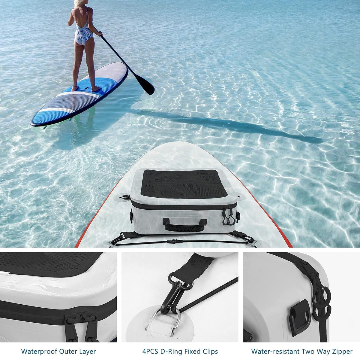 MORXPLOR Waterproof PVC Paddleboard Cooler Deck Bag - 12 Can Soft Insulated Cooler for Paddleboarding, Camping, Kayaking