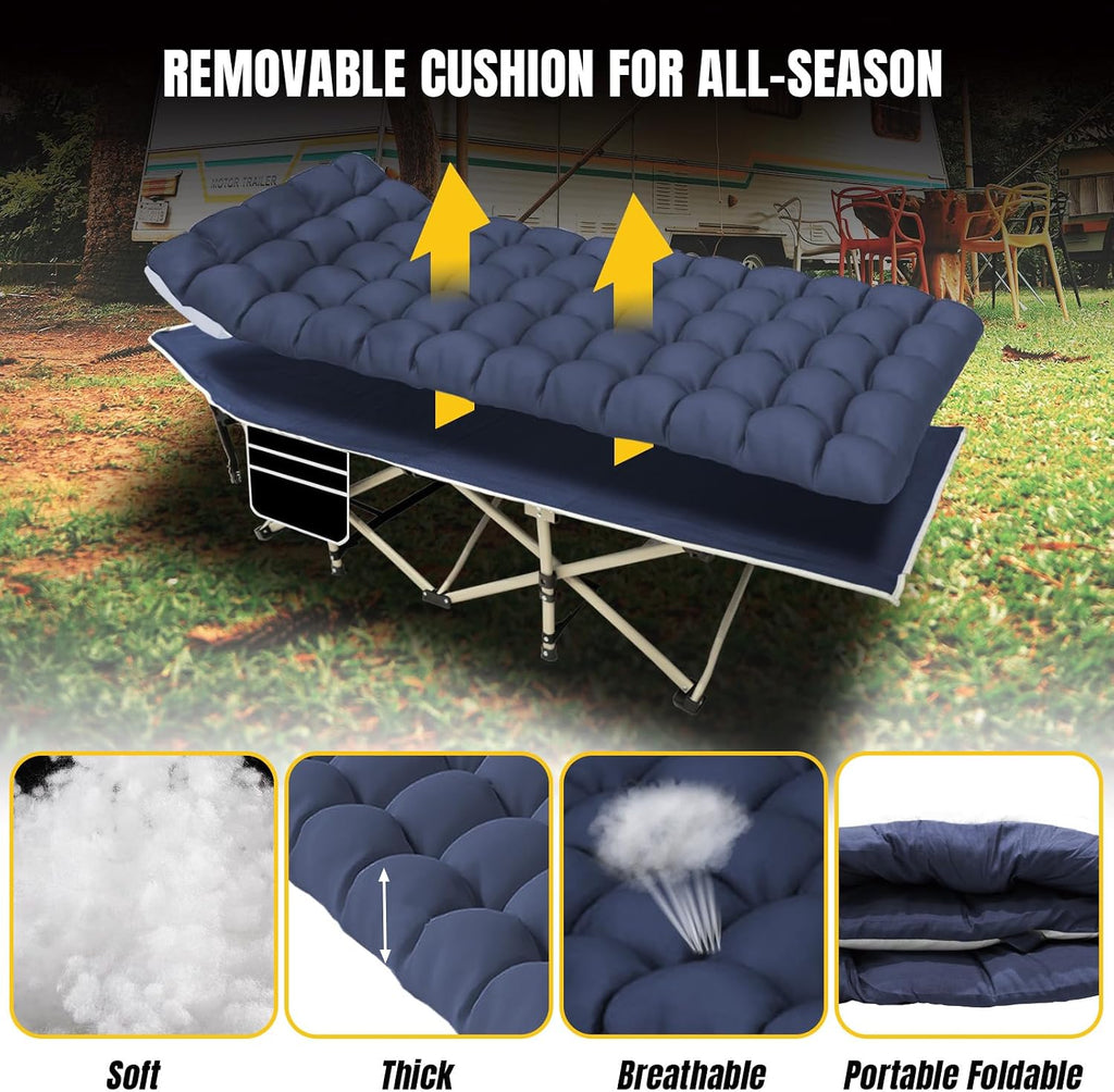 YELLOW JACKET Folding Camping Cot with Mattress, Upgraded 32" Wide Cot for Camping, Folding Sleeping Cot with Carry Bag, Camping Cots for Adults Idea for Home, Office & Travel