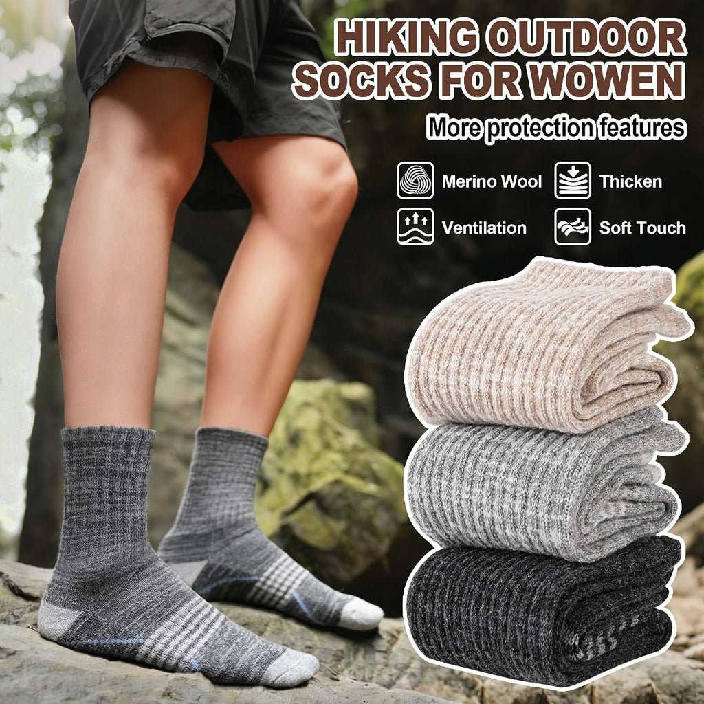 Sandsuced Merino Wool Hiking Socks Thermal Warm Winter Cozy Crew with Cushioned Sole & Moisture Wicking 5 Pairs for Women