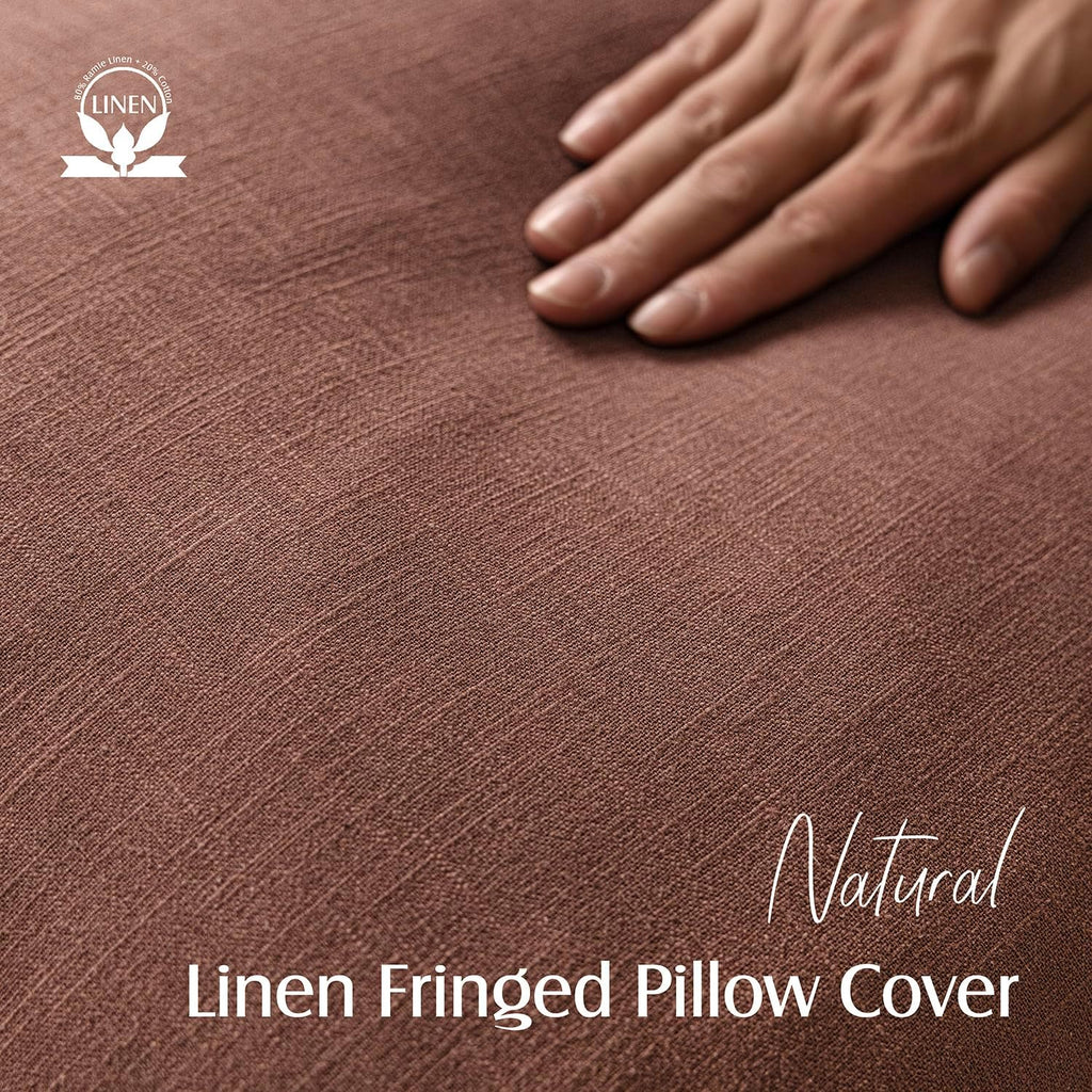 Foindtower Decorative Linen Fringe Throw Pillow Covers 20×20 Inch,Rust Red