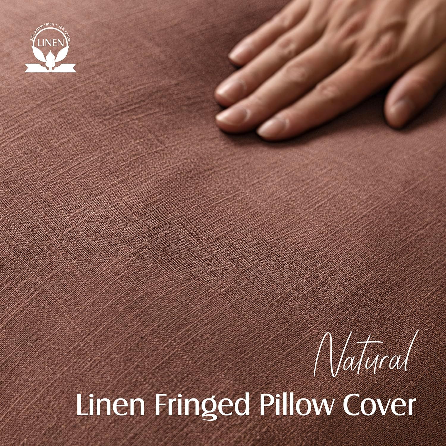 Foindtower Decorative Linen Fringe Throw Pillow Covers 20×20 Inch,Rust Red
