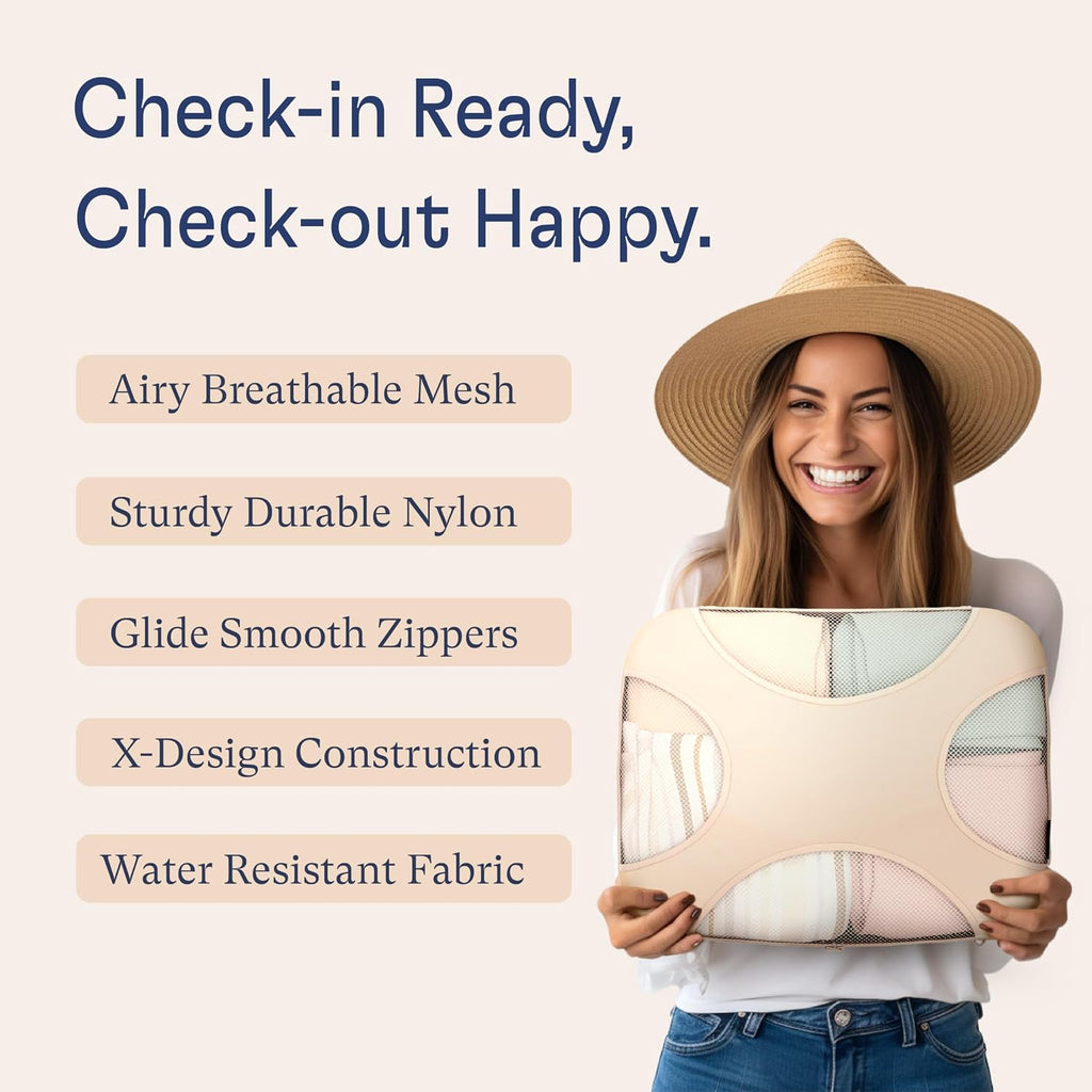 Shacke 5 Set Packing Cubes for Travel with Laundry Bag (Cream)