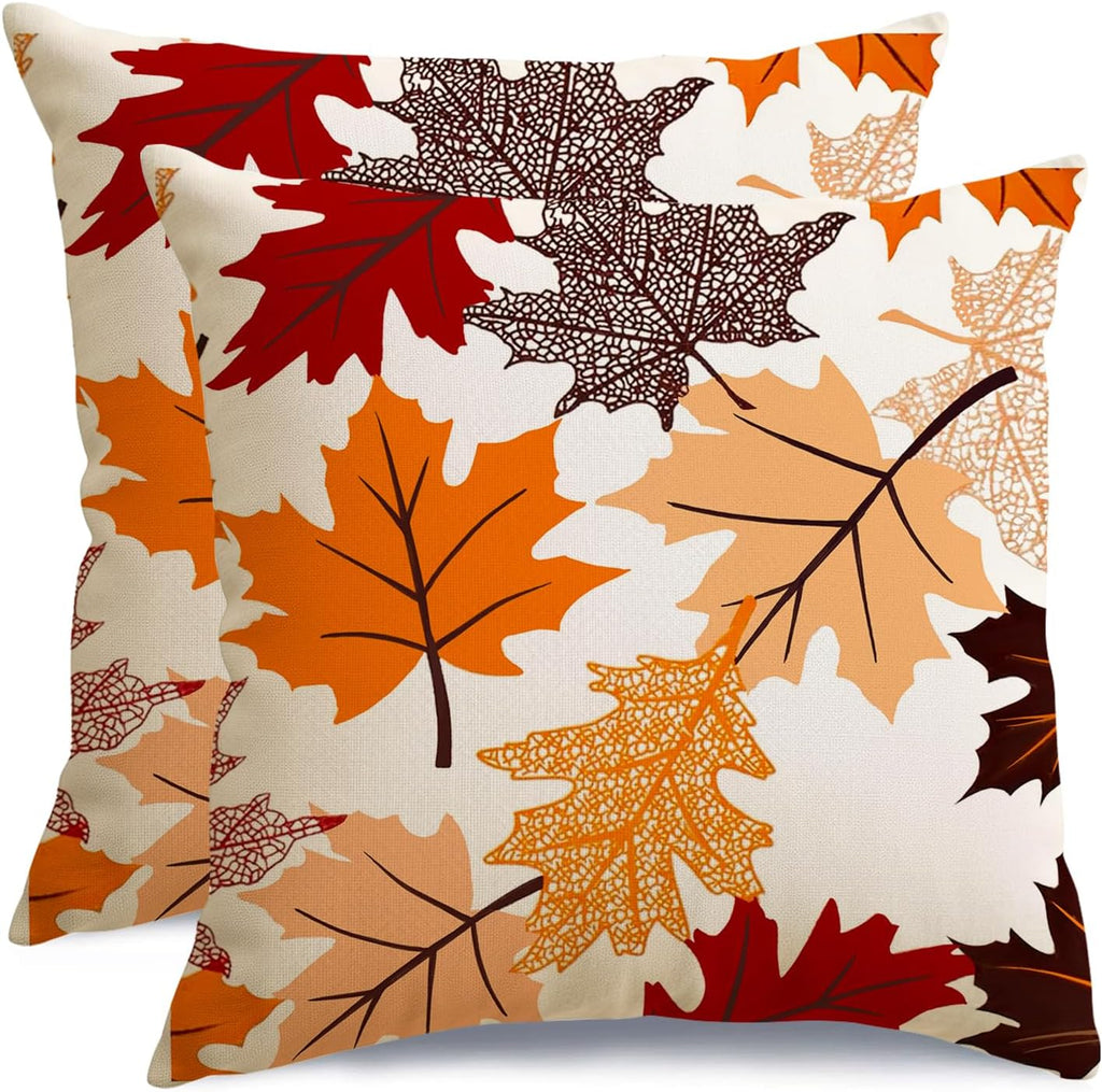 Fall Pillow Covers 18x18 Set of 2,Blue Maple Leaves Outdoor Thanksgiving