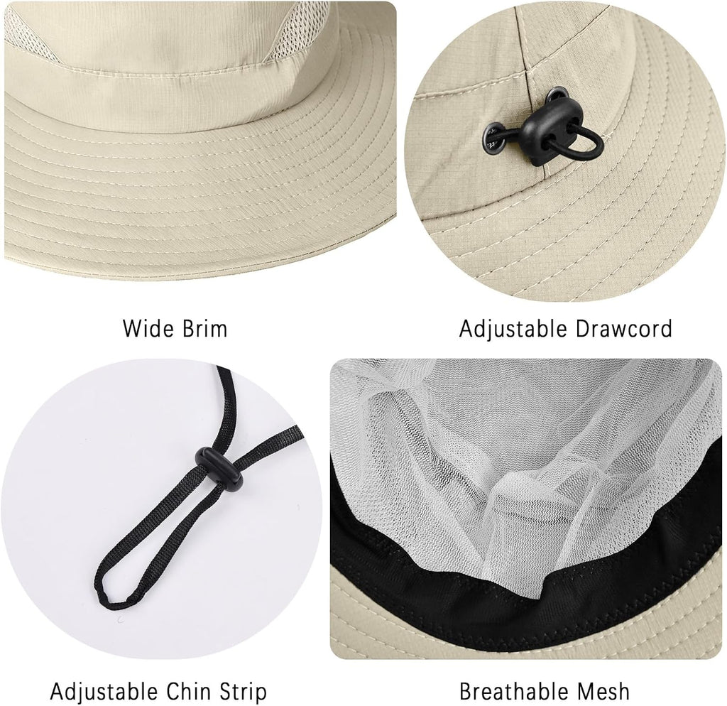 ZOORON Sun Hats for Men Women, Wide Brim Safari Hats UV Protection UPF50+ Waterproof Boonie Hats for Fishing Hiking Camping