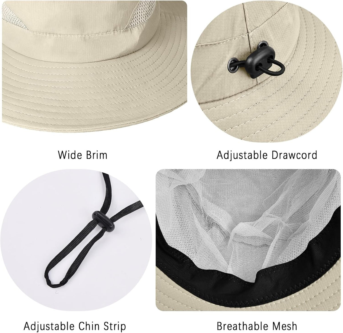 ZOORON Sun Hats for Men Women, Wide Brim Safari Hats UV Protection UPF50+ Waterproof Boonie Hats for Fishing Hiking Camping