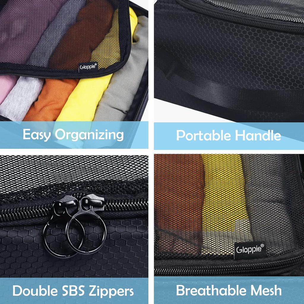Gloppie 4-Pack Packing Cubes for Luggage - Organizer Suitcase Bags Set - Carry On Travel Accessories