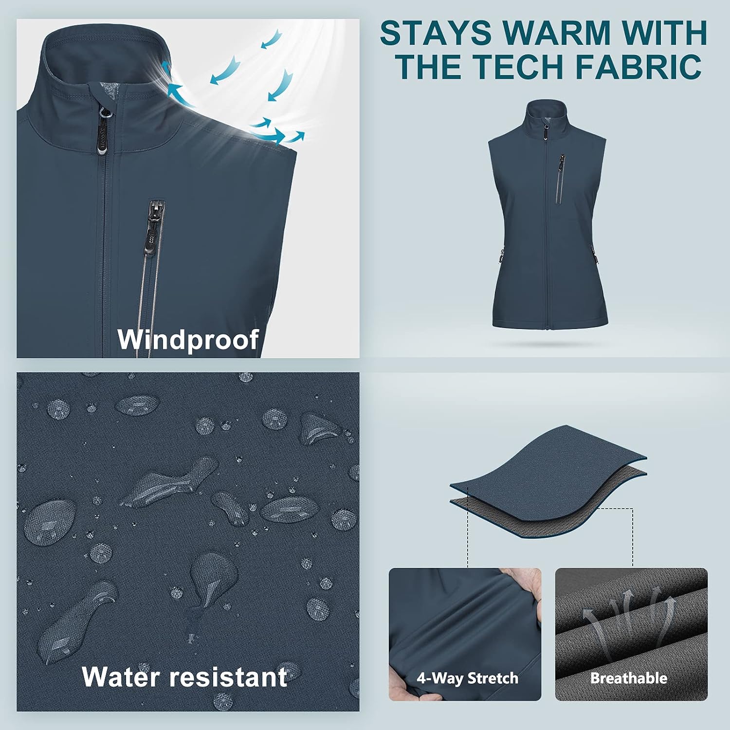 33,000ft Women's Lightweight Running Vest with 6 Pockets for Travel Golf