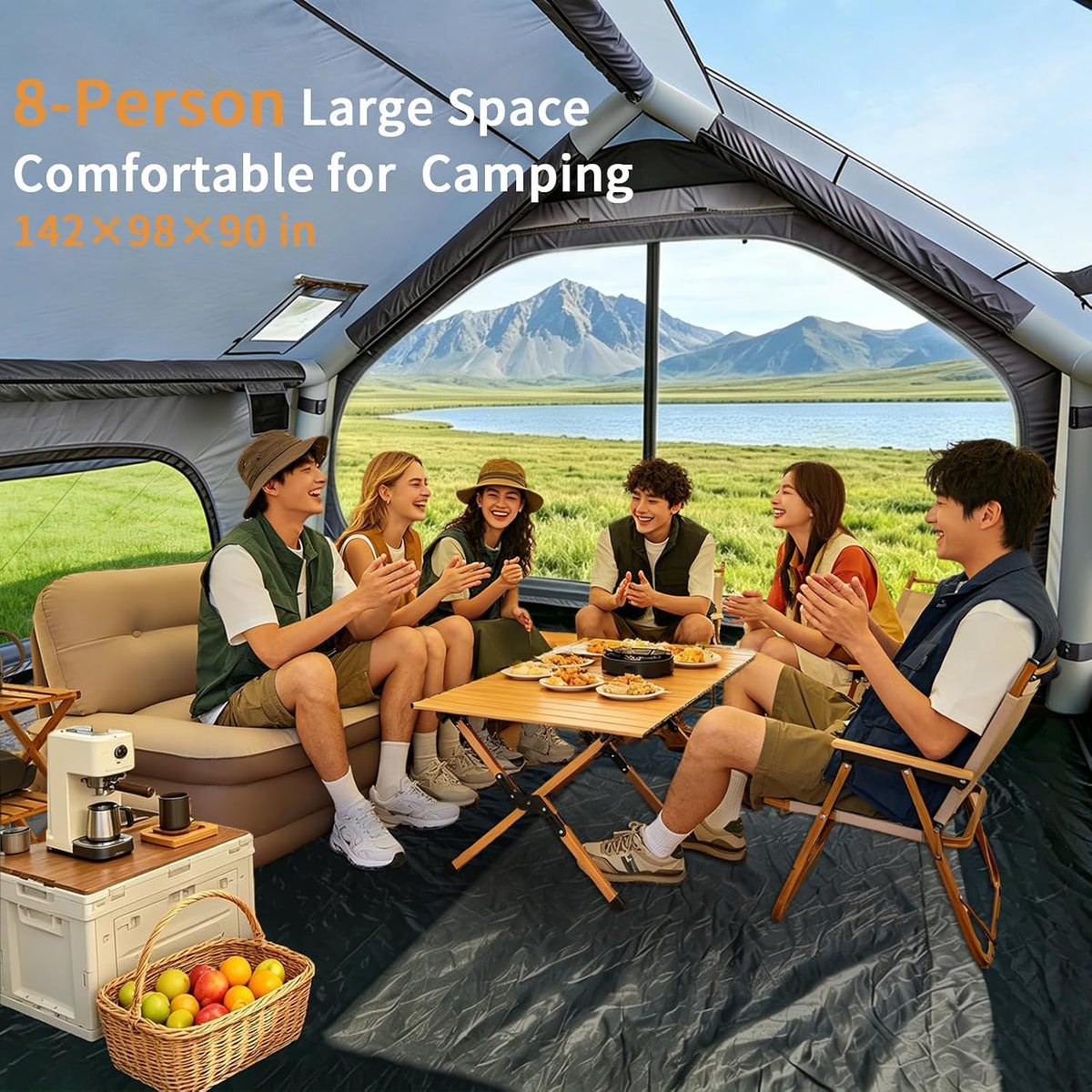 Inflatable Tents for Camping with Skylight and Stove Jack,4-6 Person Inflatable Camping Hot Tent with Pump,Easy Setup Family Camping Tent 4 Season Waterproof Outdoor Tents