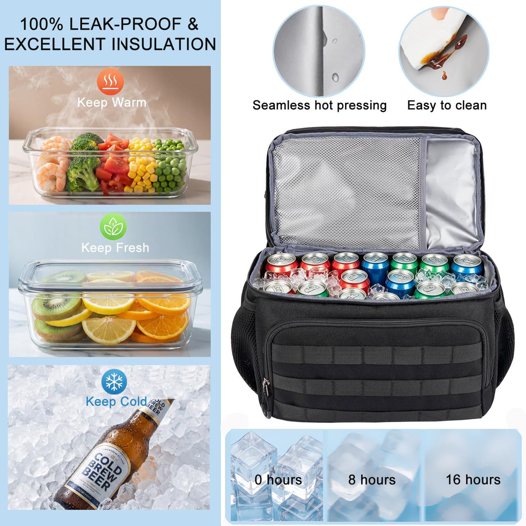 Tactical Double Deck Cooler Backpack 26L, Leak Proof Insulated Lunch Backpack with RFID Security USB Charging, Soft Cooler Bag for Men Work Camping Hiking Beach Picnic