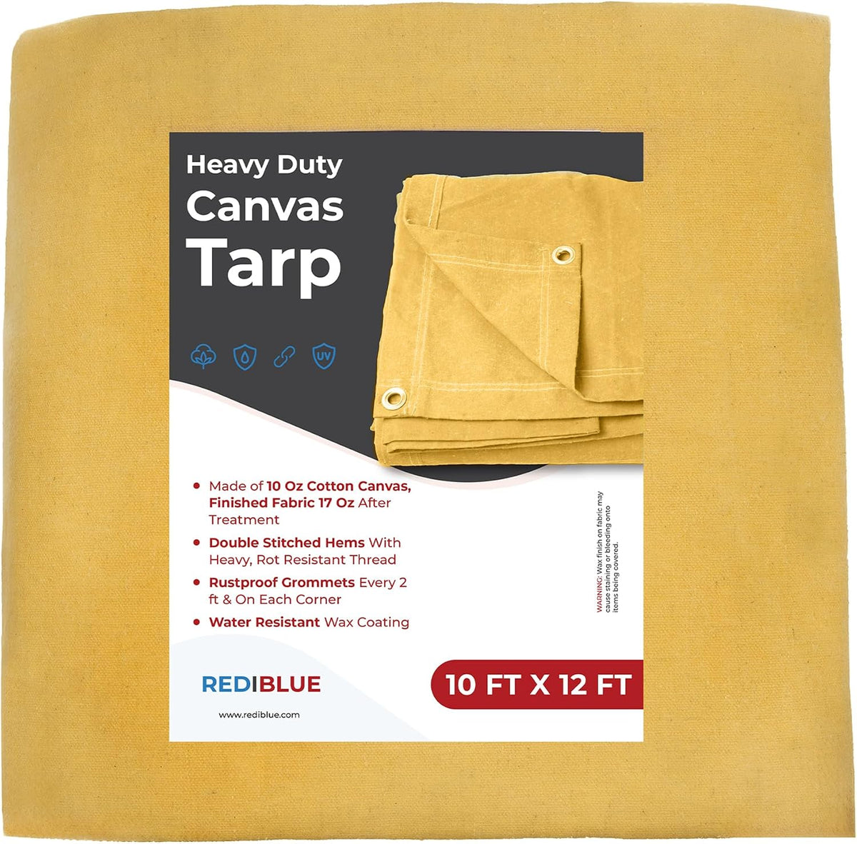 REDIBLUE 10 x 12 ft Heavy Duty Canvas Tarp, Multi Purpose Use for Camping, Tent Canopy, Outdoor, Rustproof Grommets, Durable, Water Resistant, Cotton 17oz - Olive Drab