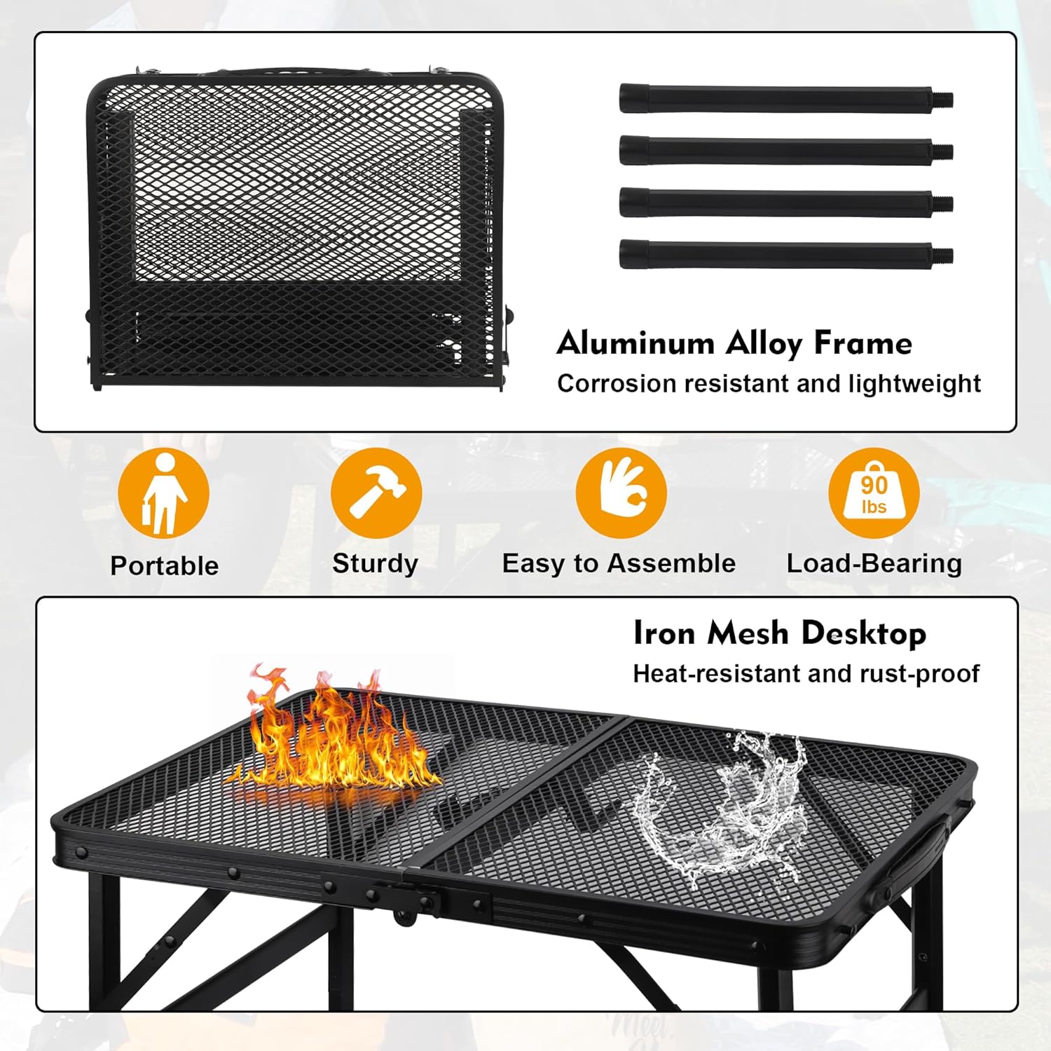 GREGIN Folding Camping Grill Table, Outdoor Metal Table. Foldable, Portable