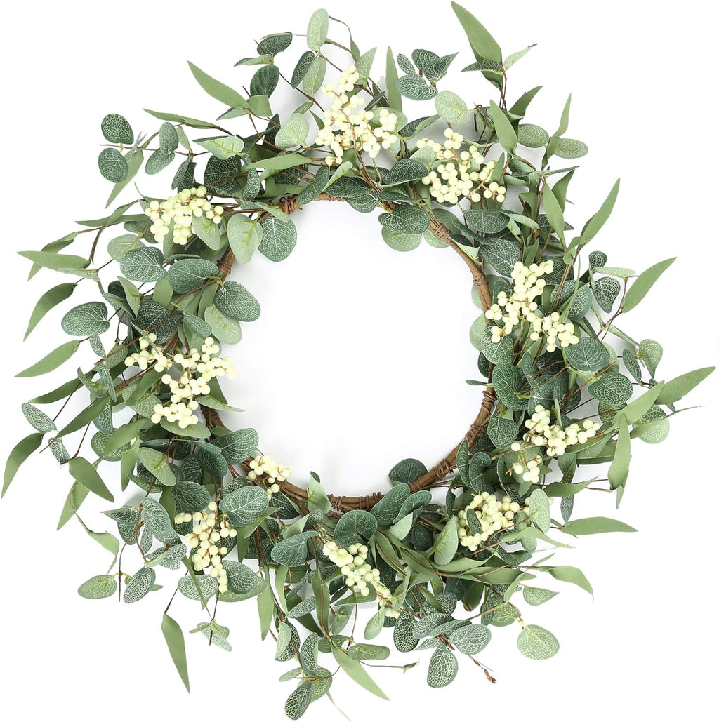 Pinkpum 20'' Eucalyptus Wreath for Front Door Porch Decor, Spring Summer