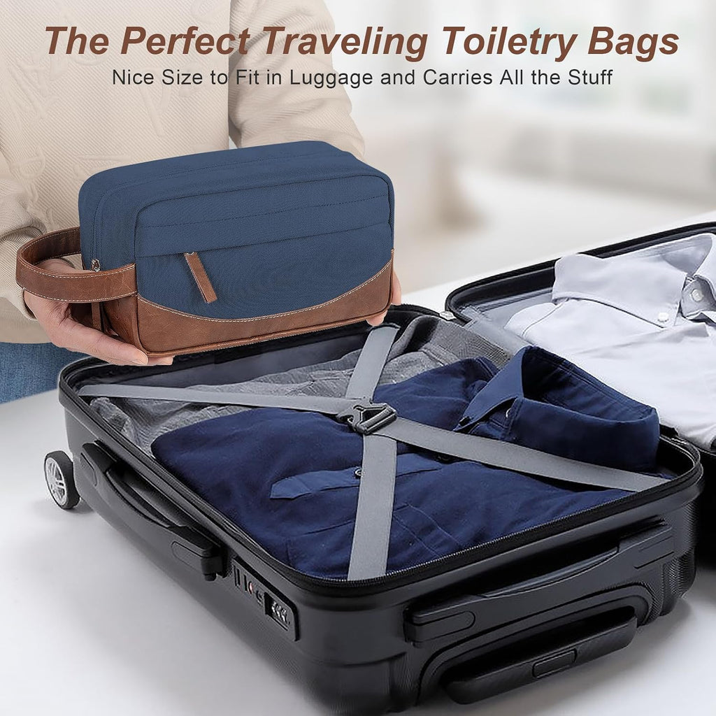 Travel Toiletry Bag for Men, Hanging Toiletry Organizer, Water Resistant Shaving Kit with Large Capacity for Travel Accessories (Blue, Medium)