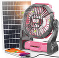 Solar Fan with LED Lantern, 10W Solar Panel Rechargeable Battery Powered Camping Fan for Outside, Portable Battery Operated Hurricane Supplies for Picnic, Barbecue, Fishing, Travel, 16-64Hrs Runtime