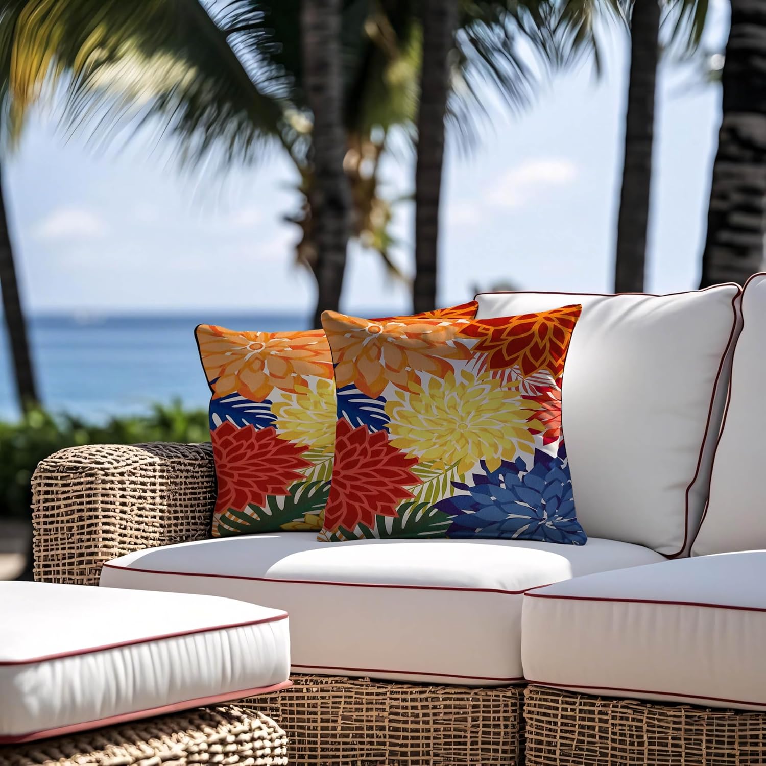 mellicoma Waterproof Outdoor Pillow Covers 18x18 Pack of 2 Vibrant Floral Collage Throw Outdoor Pillows for Garden Funiture Patio Home