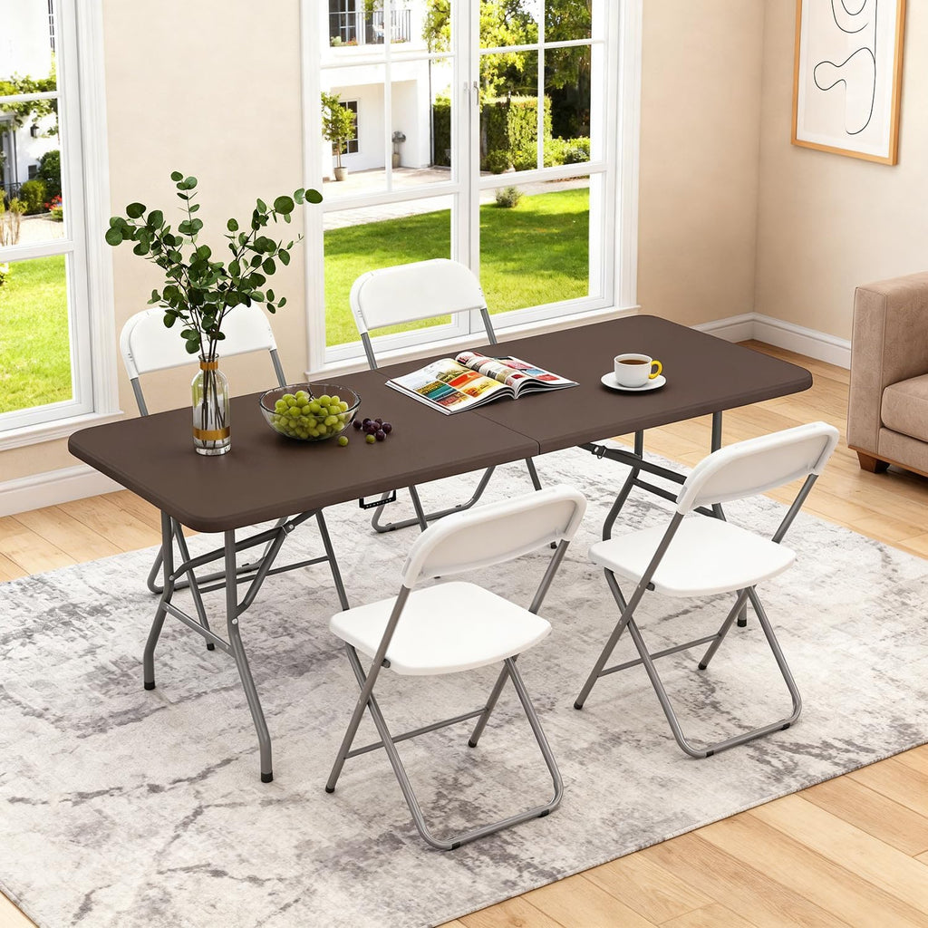 BestOffice | 6FT Folding Table | Brown | Portable Plastic Table