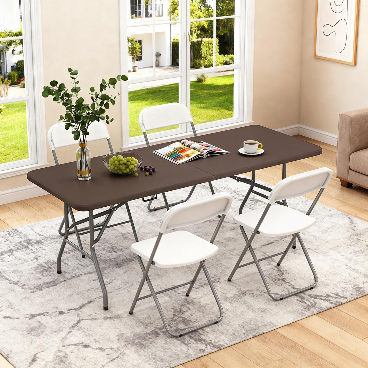 BestOffice | 6FT Folding Table | Brown | Portable Plastic Table