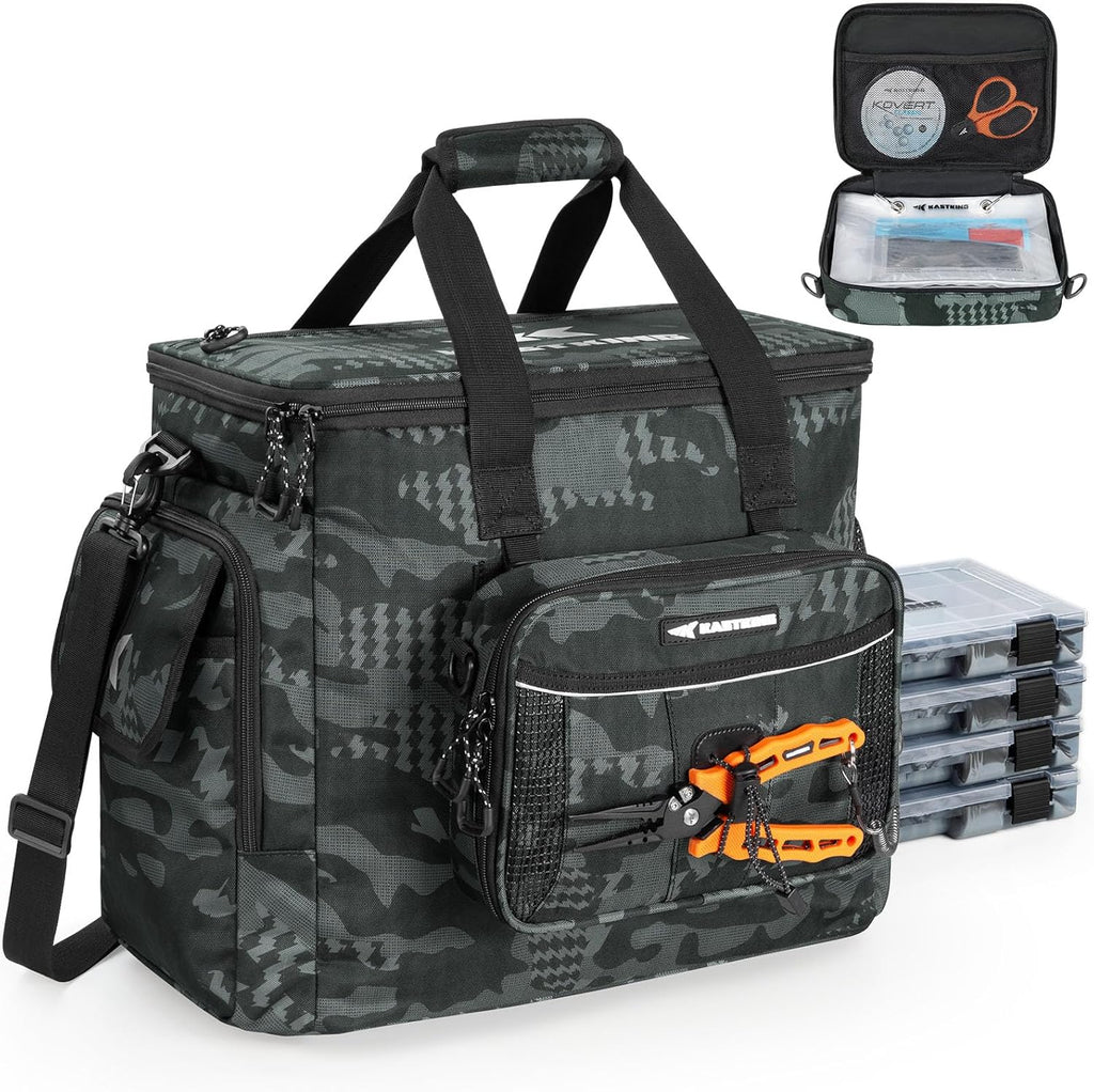 KastKing BaitSpace Tackle Bag with Removable Bait Binder, 4 Tackle Boxes