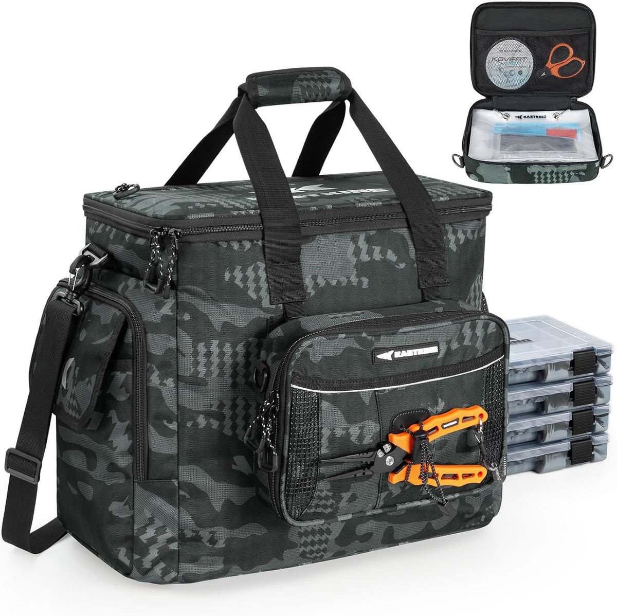 KastKing BaitSpace Tackle Bag with Removable Bait Binder, 4 Tackle Boxes