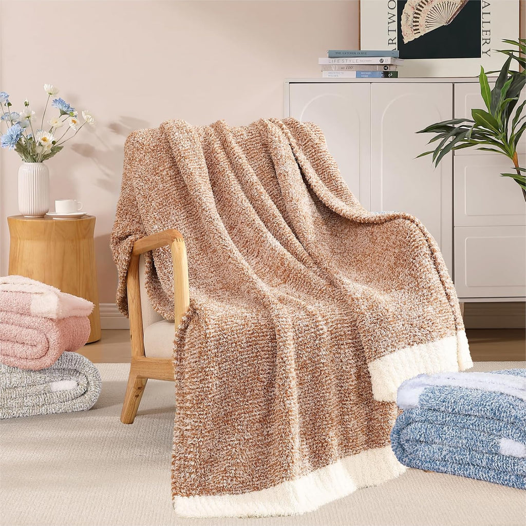 WRENSONGE Soft Throw Blanket for Couch-Cozy Reversible Knitted Blankets