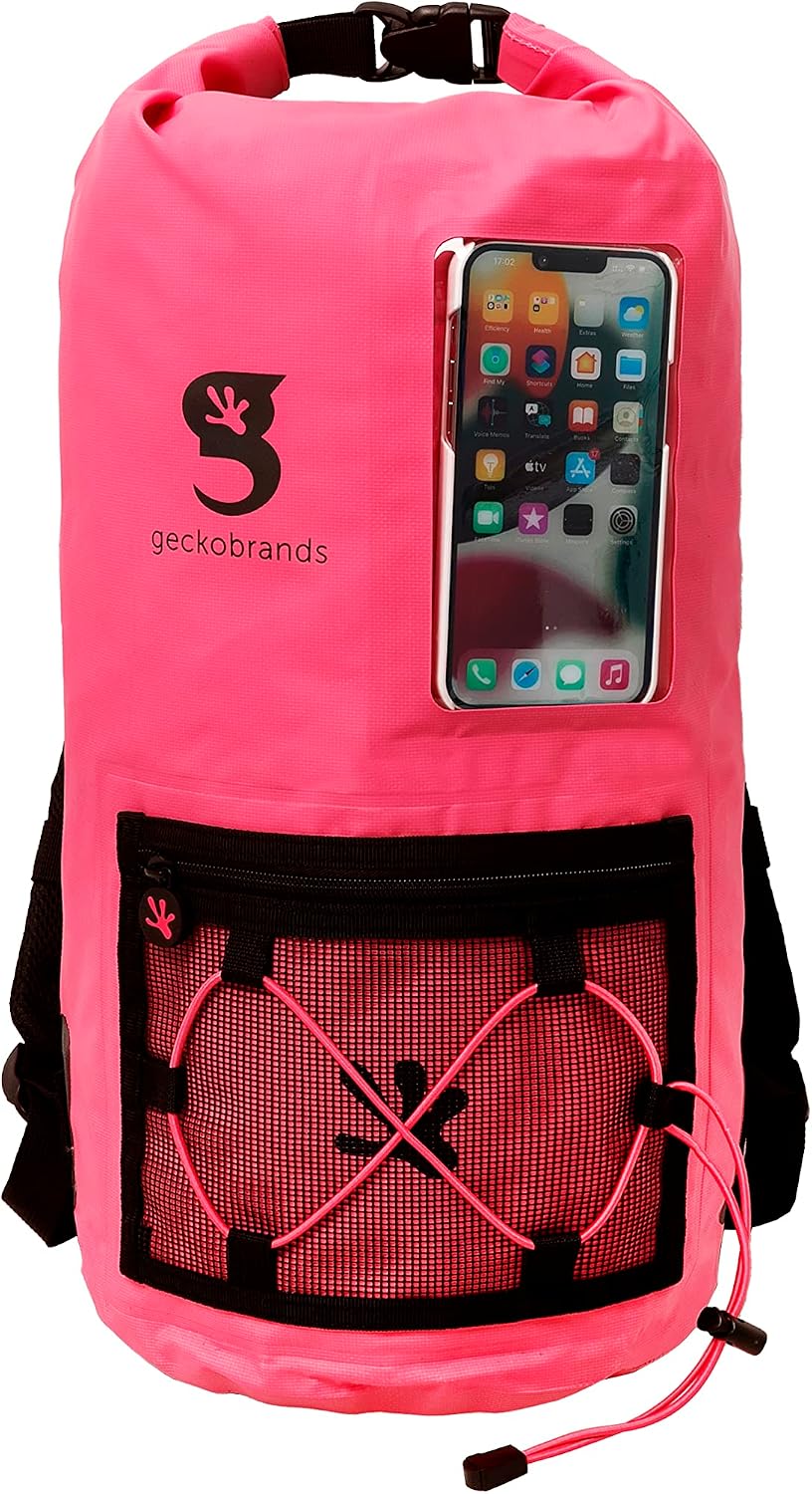 geckobrands Hydroner 20L Waterproof Dry Bag Backpack – Lightweight Roll-Top Bag with Clear Phone Pouch for Outdoor Activities
