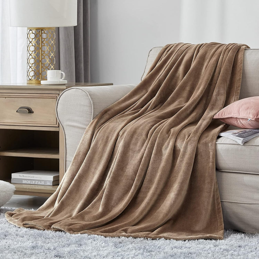 Hansleep Twin Camel Fleece Blanket, Soft Flannel Bed Blanket