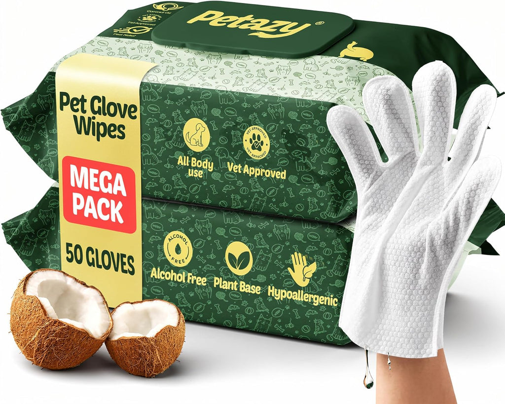 Petazy Pet Glove Wipes for Dogs & Cats - Paws, Ears & Butt Cleaning, 2x25pk