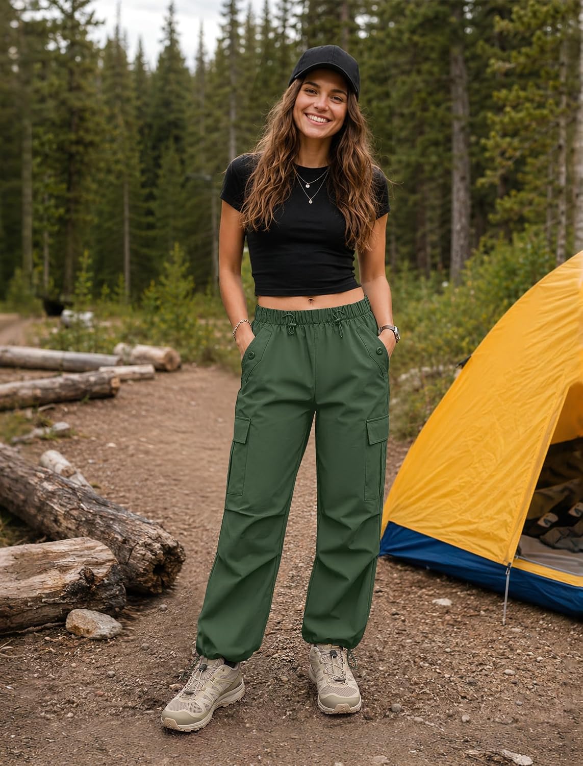 COPYLEAF Cargo Pants Women Parachute Baggy Hiking Pants with Pockets Travel