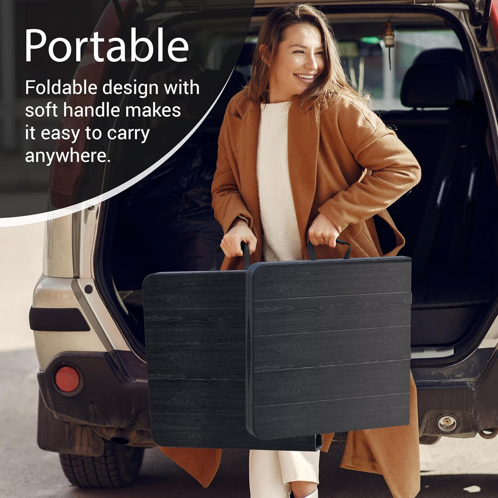 4 Feet Foldable Table Adjustable Height with Built in Handle, Steel Legs | 4FT Heavy Duty Portable | Perfect for Party Dining Wedding Events Picnic Indoor Outdoor Camping Utility Folding - 4 Foot
