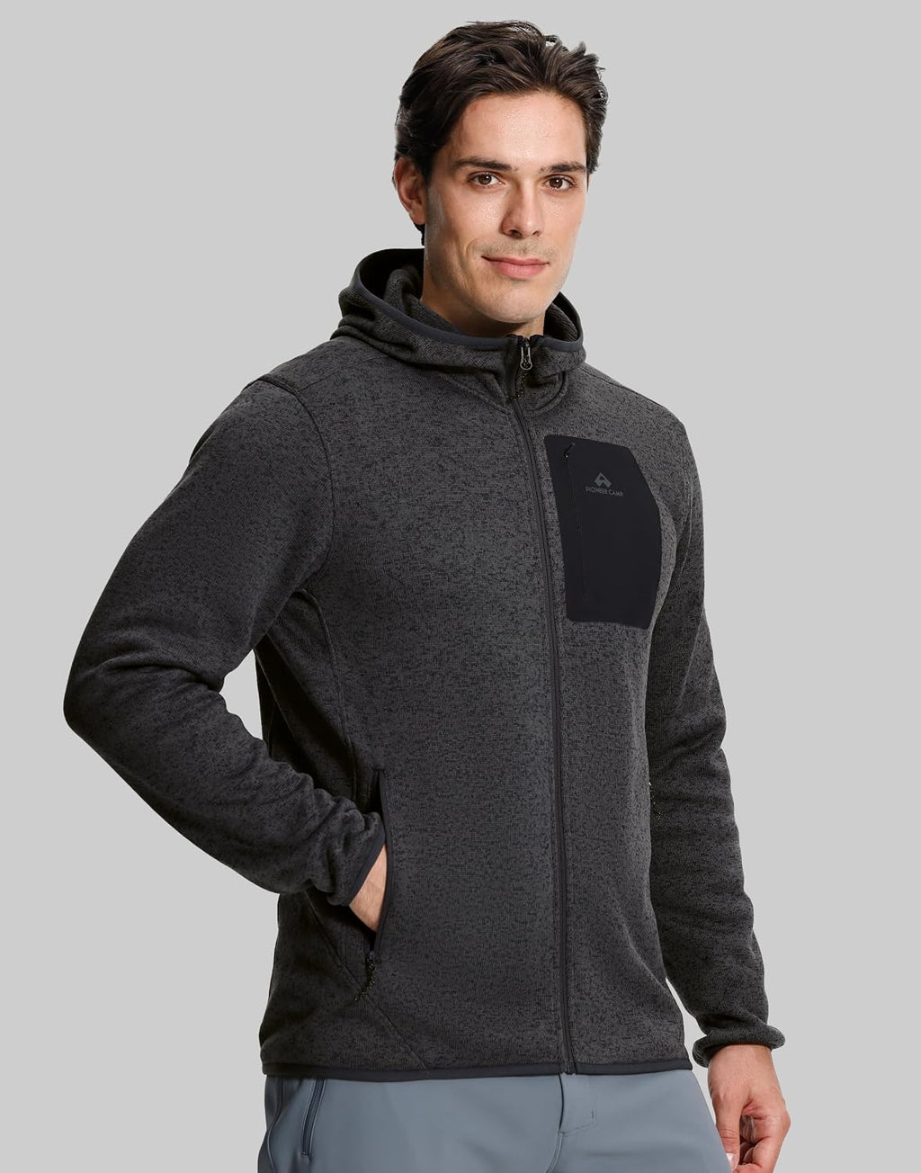 Pioneer Camp Men's Hooded Sweater Fleece Jacket Full Zip Hiking Mid Layer