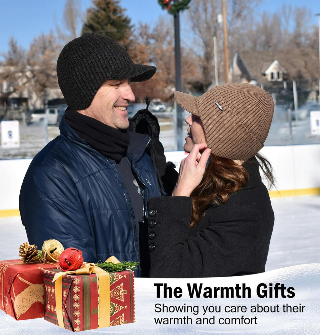 Wmcaps Winter Beanie with Brim & Ear Flaps, Fleece Lined Hat for Men Women