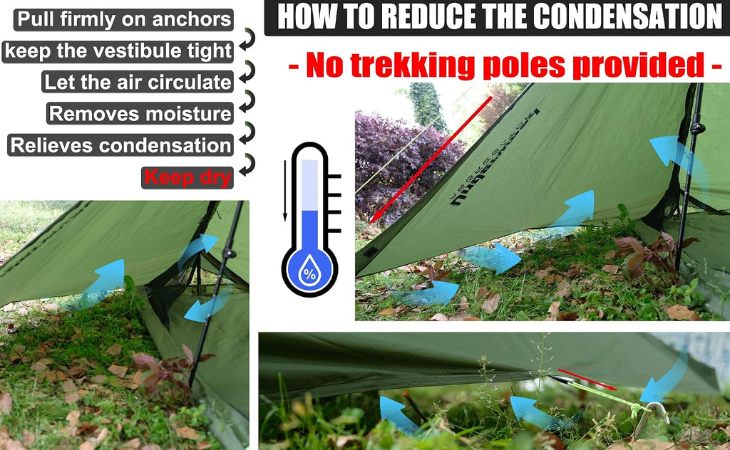1 Person Trekking Pole Tent, Ultralight Backpacking Hiking Tent (NO Poles)