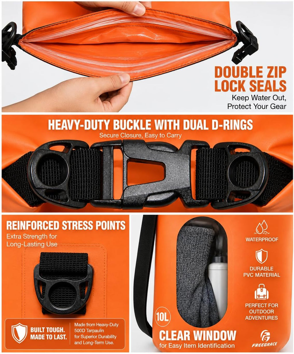 Freegrace Waterproof Dry Bag with Double Zip-Lock, Fanny Pack & Phone Case