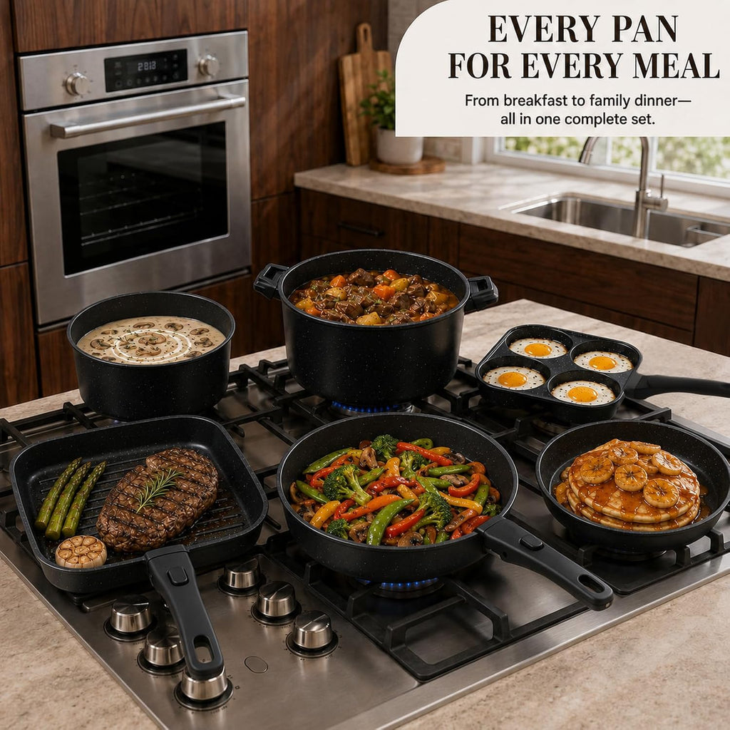 KIKCOIN 30-Piece Nonstick Pots and Pans Set, Cookware with Removable Handle