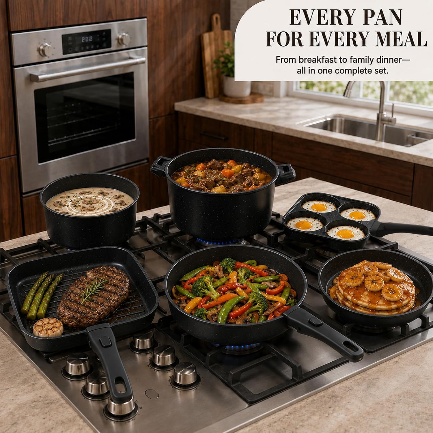KIKCOIN 30-Piece Nonstick Pots and Pans Set, Cookware with Removable Handle