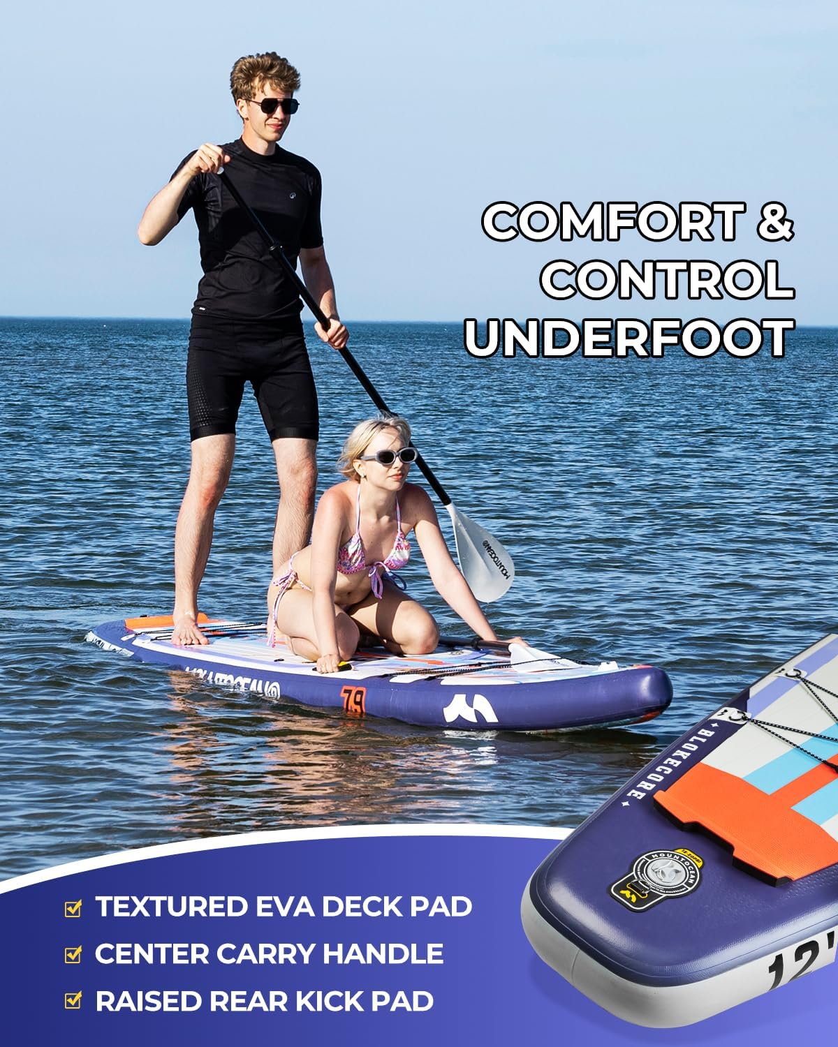 MOUNTOCEAN Premium Extra Wide Inflatable Paddle Board with SUP Accessories