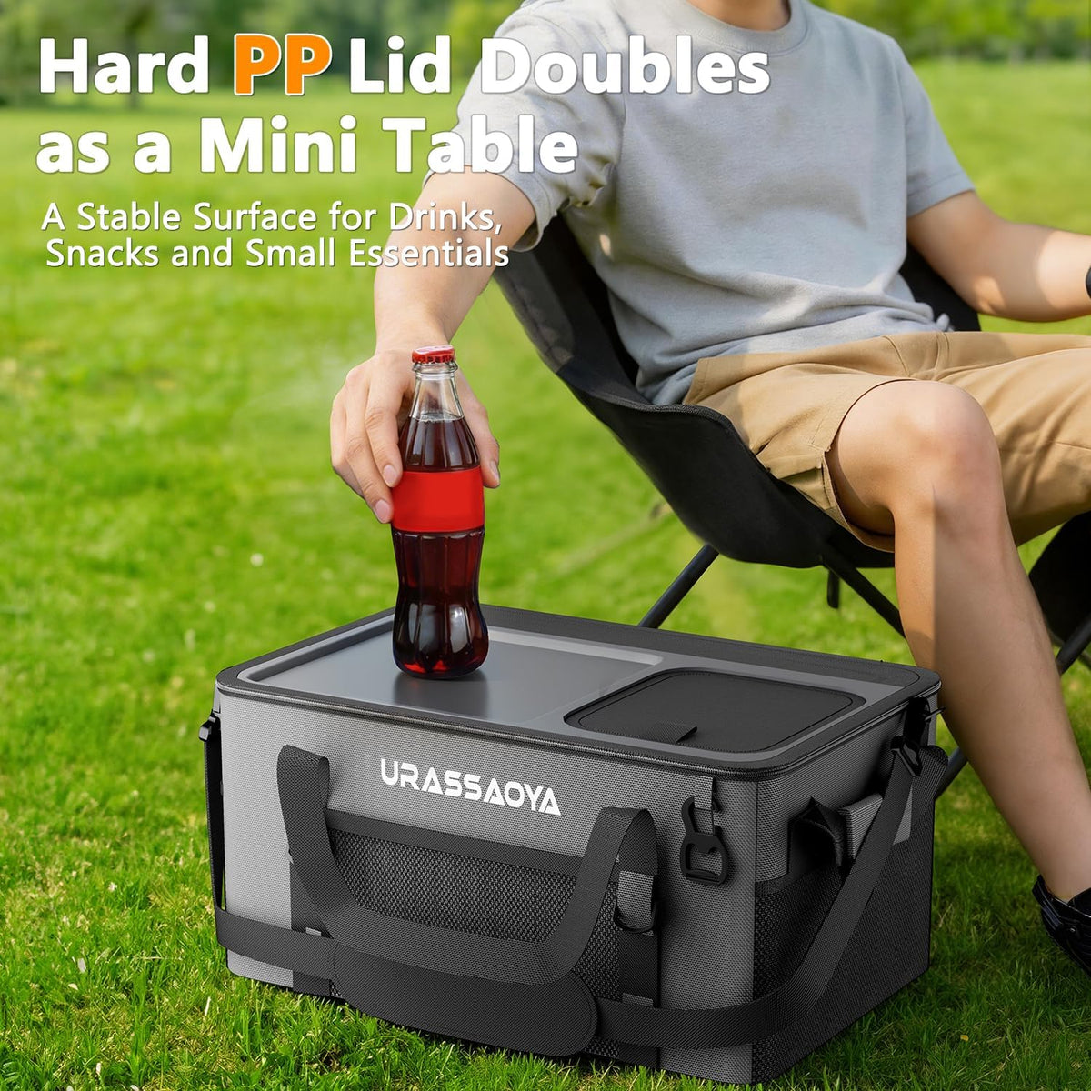 [2026 Updated] 50 Can Collapsible Soft Cooler Bag with Hard PP Lid, Leakproof Insulated Cooler with Quick-Access Top Hatch, Bottle Opener & Mini Table for Beach, Camping, Travel