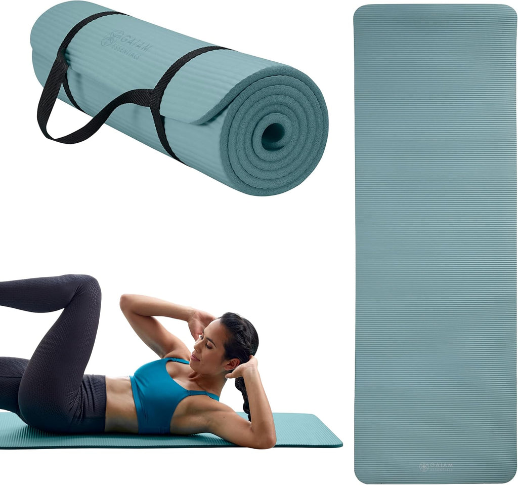 Gaiam Thick Yoga Mat, Exercise & Fitness Mat with Easy-Cinch Carrying Strap